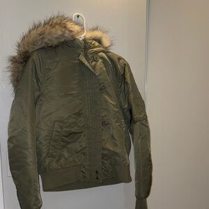 Olive Green Fur-Trim winter Jacket